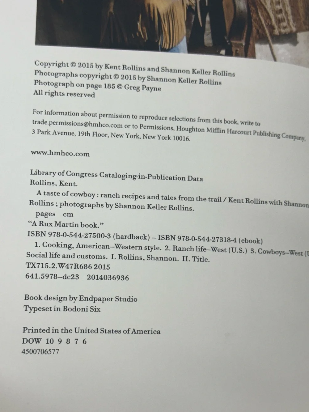 A Taste of Cowboy Cookbook Hardback 2015